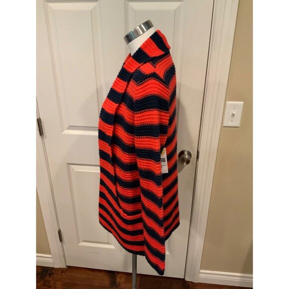 BCBG Max Azria Red & Navy Blue Striped Open Front Cardigan W/ Pockets, Size L - Picture 3 of 5